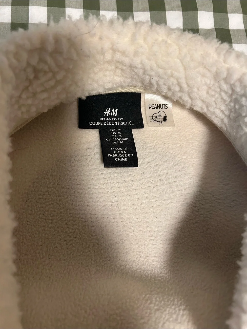 H&M Cream Sherpa Jacket with Black Snoopy Graphic
